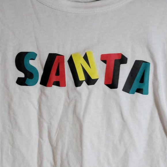 NWT White Old Navy Santa Tee Shirt ***SMALL PINHOLE BEHIND COLLAR*** - Picture 5 of 9
